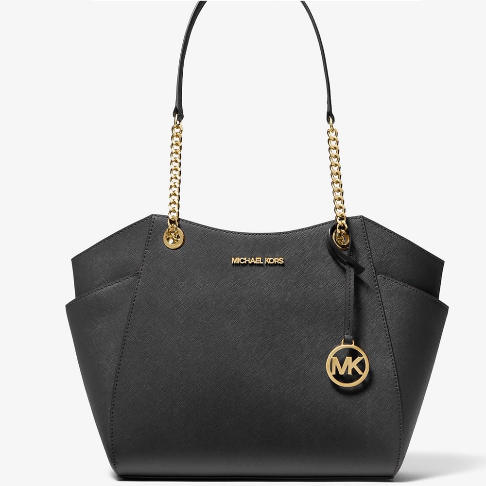 NEW! Michael Kors Black Tote shoulder bag Jet Set Large Saffiano Leather black